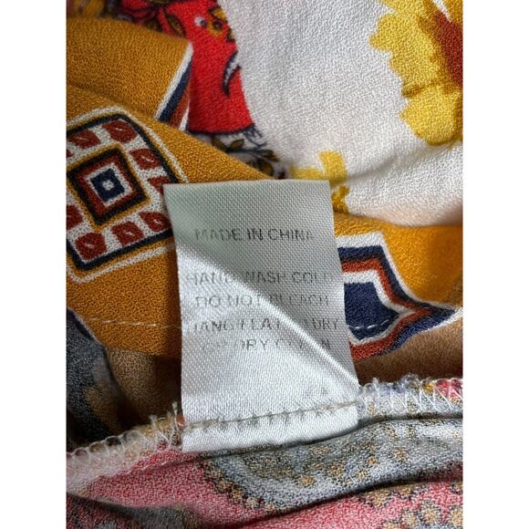 Oddy Peasant Geometric patchwork Floral Tunic Top Womens Sz L Multicolor V-Neck - Picture 4 of 7